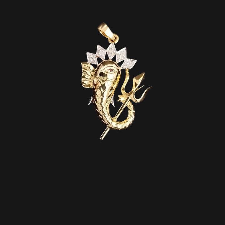 14K YG Ganesh Diamond with Ruby Pendant- 1pc