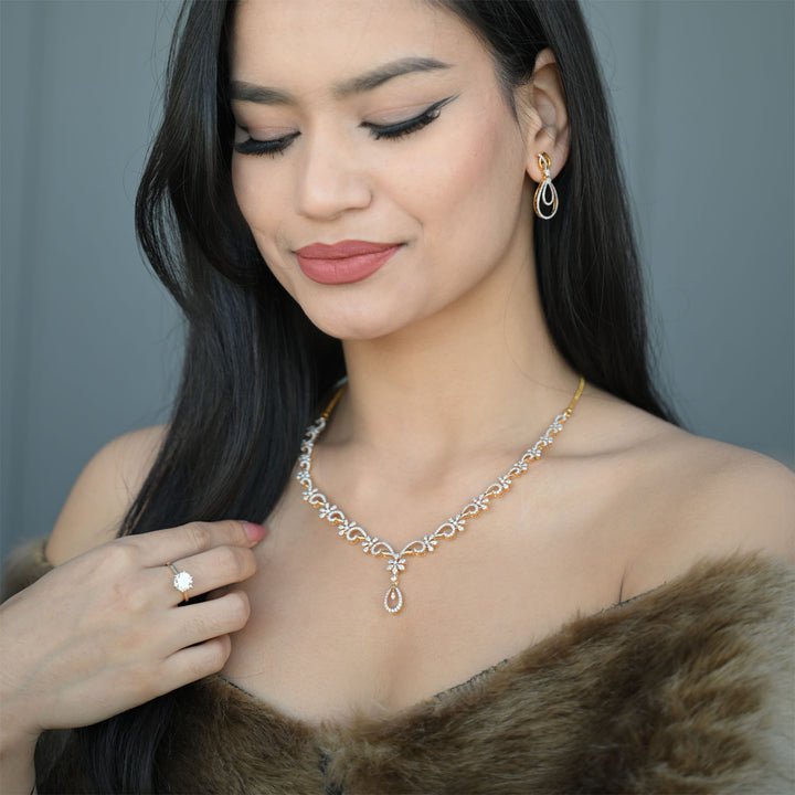 9K YG Princess Diamond Necklace- 1pc