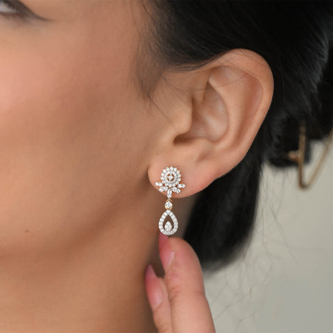 14K YG Cluster Diamond Earring-1pair