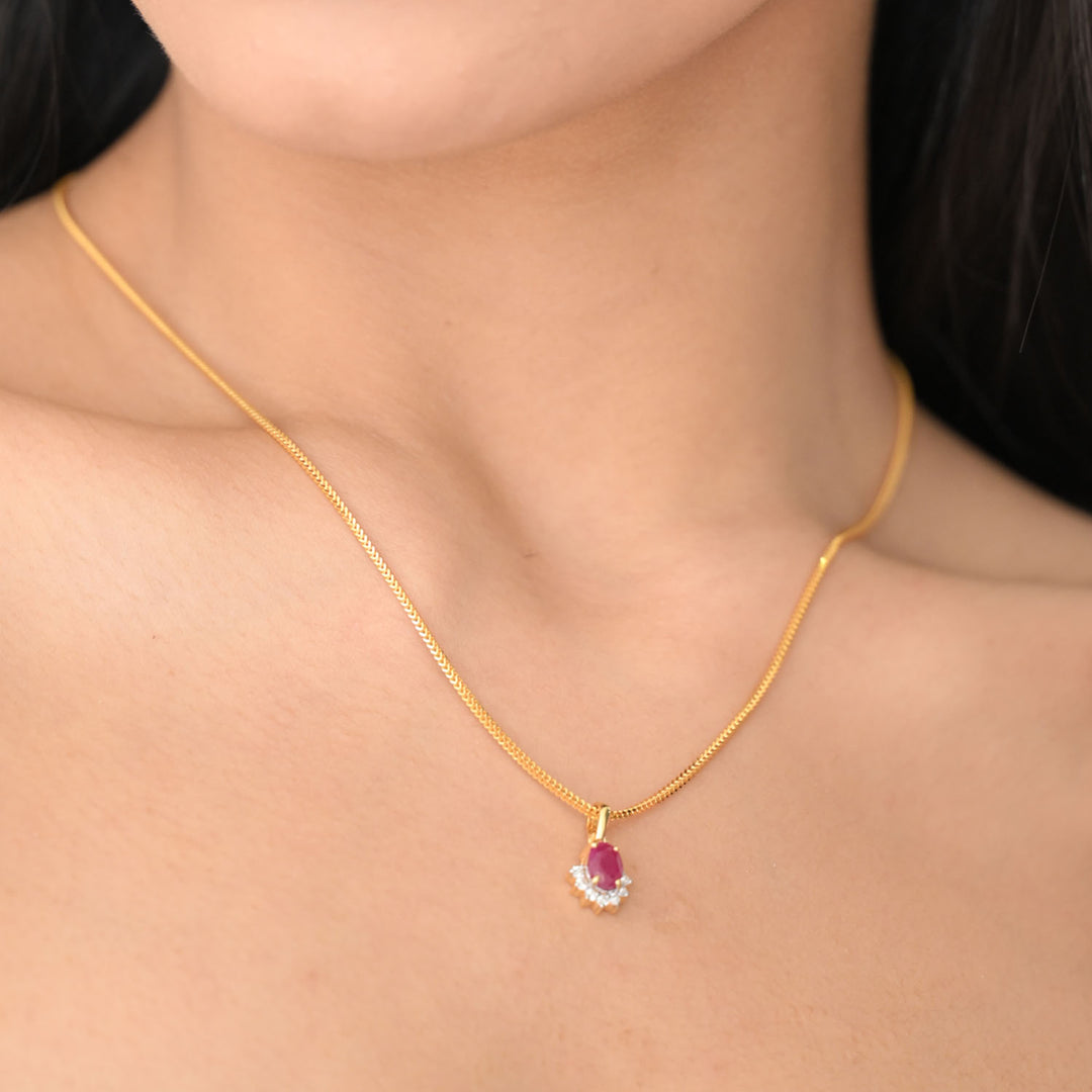 14K YG Cluster Diamond, Ruby Pendant- 1pc