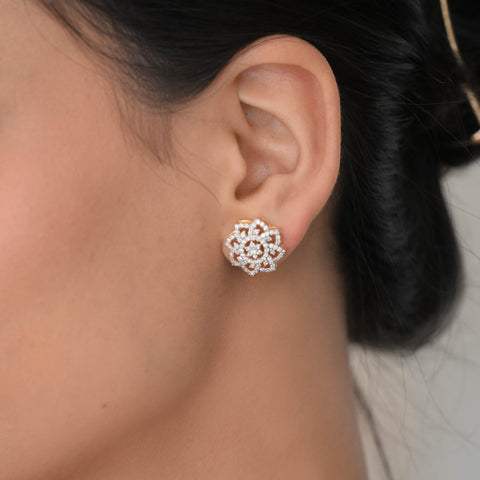 14K YG Cluster Diamond Earring-1pair