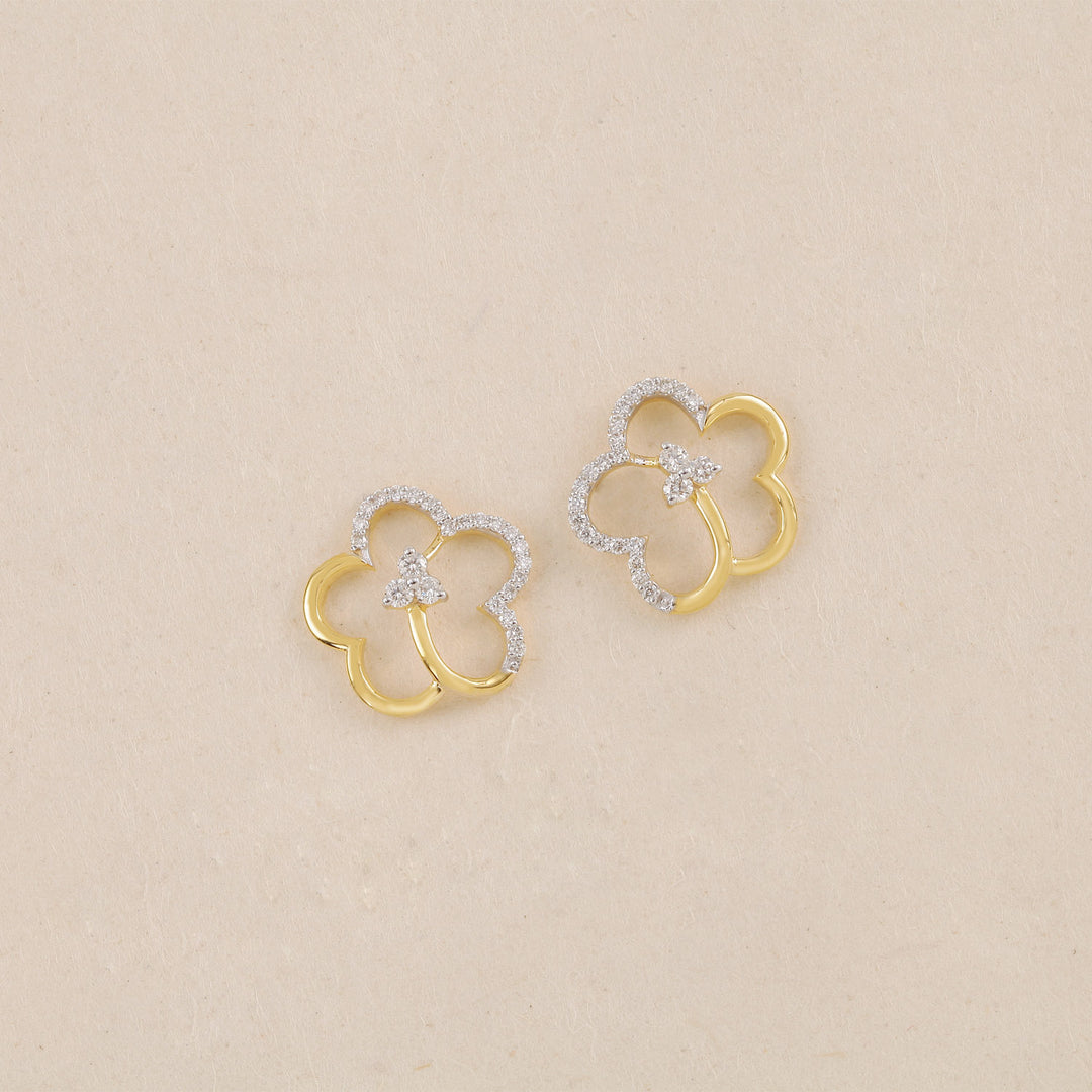 14K YG Cluster Diamond Earring- 1pair