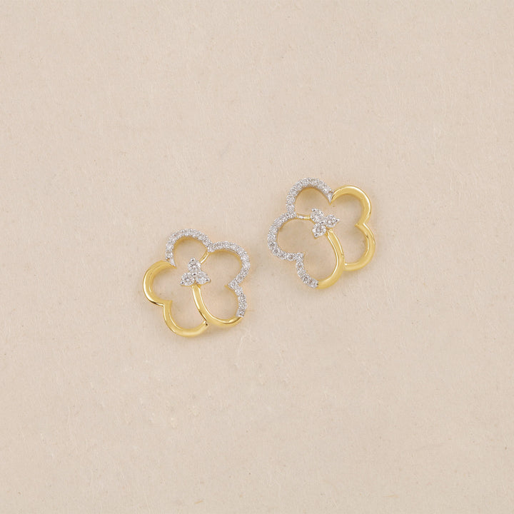 14K YG Cluster Diamond Earring- 1pair