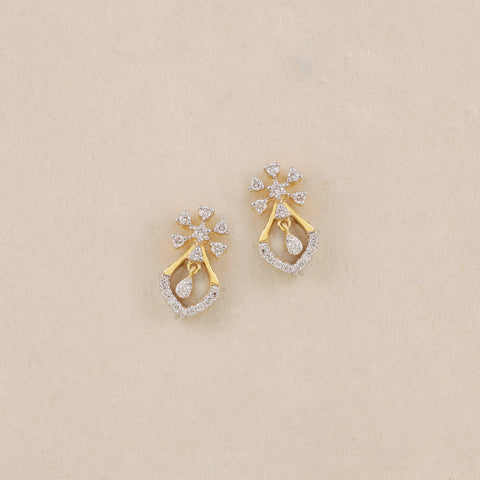 14K YG Cluster Diamond Earring-1pair