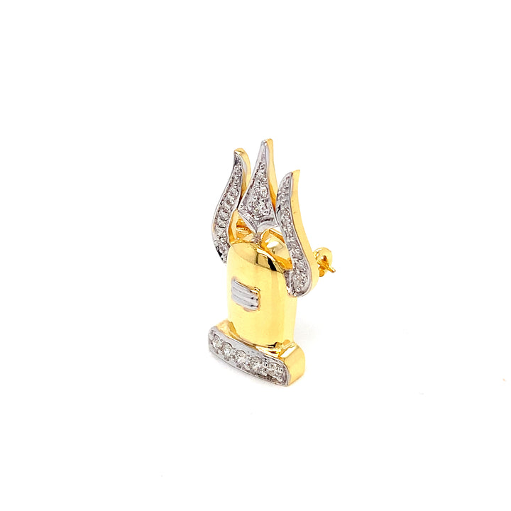 14K YG Shiva Linga Diamond Brooch- 1pc