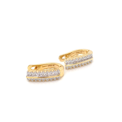 14K YG Huggie Diamond Earring-1pair