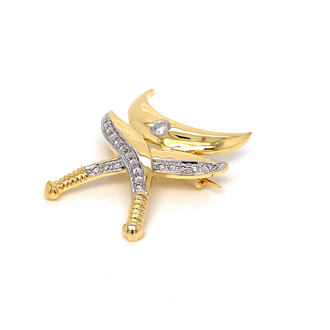 14K YG Khukuri Diamond Brooch-1pc