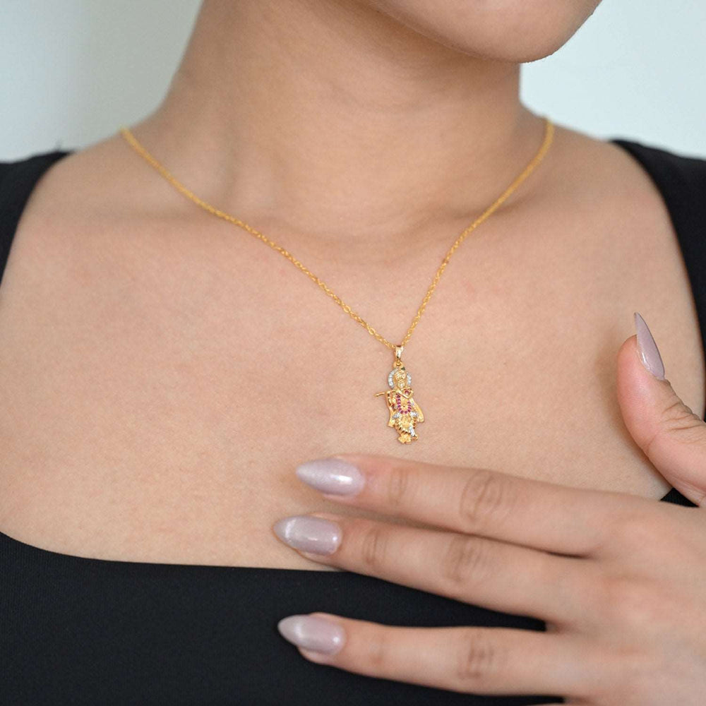 14K YG Krishna Diamond, Ruby, Emerald Pendant-1pc