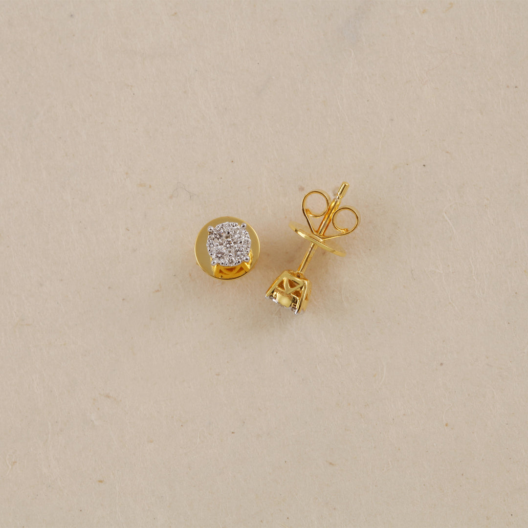 18K YG Cluster Diamond Earring- 1pair