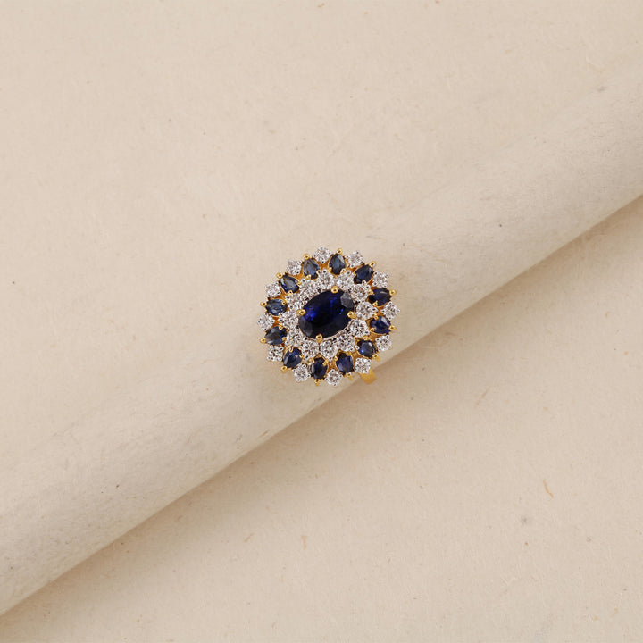 14K YG Cluster Diamond with Sapphire Ring-1pc