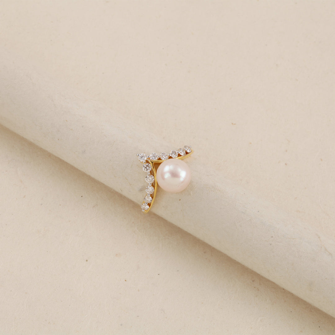 18K YG Cluster Diamond with Pearl Ring-1pc
