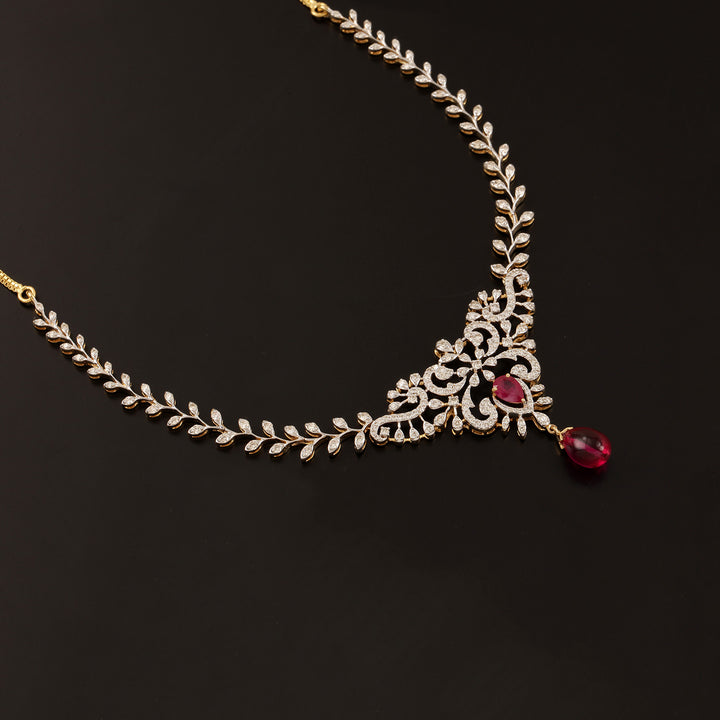 9K YG Princess Diamond, Ruby Necklace with 18K Chain-1pc
