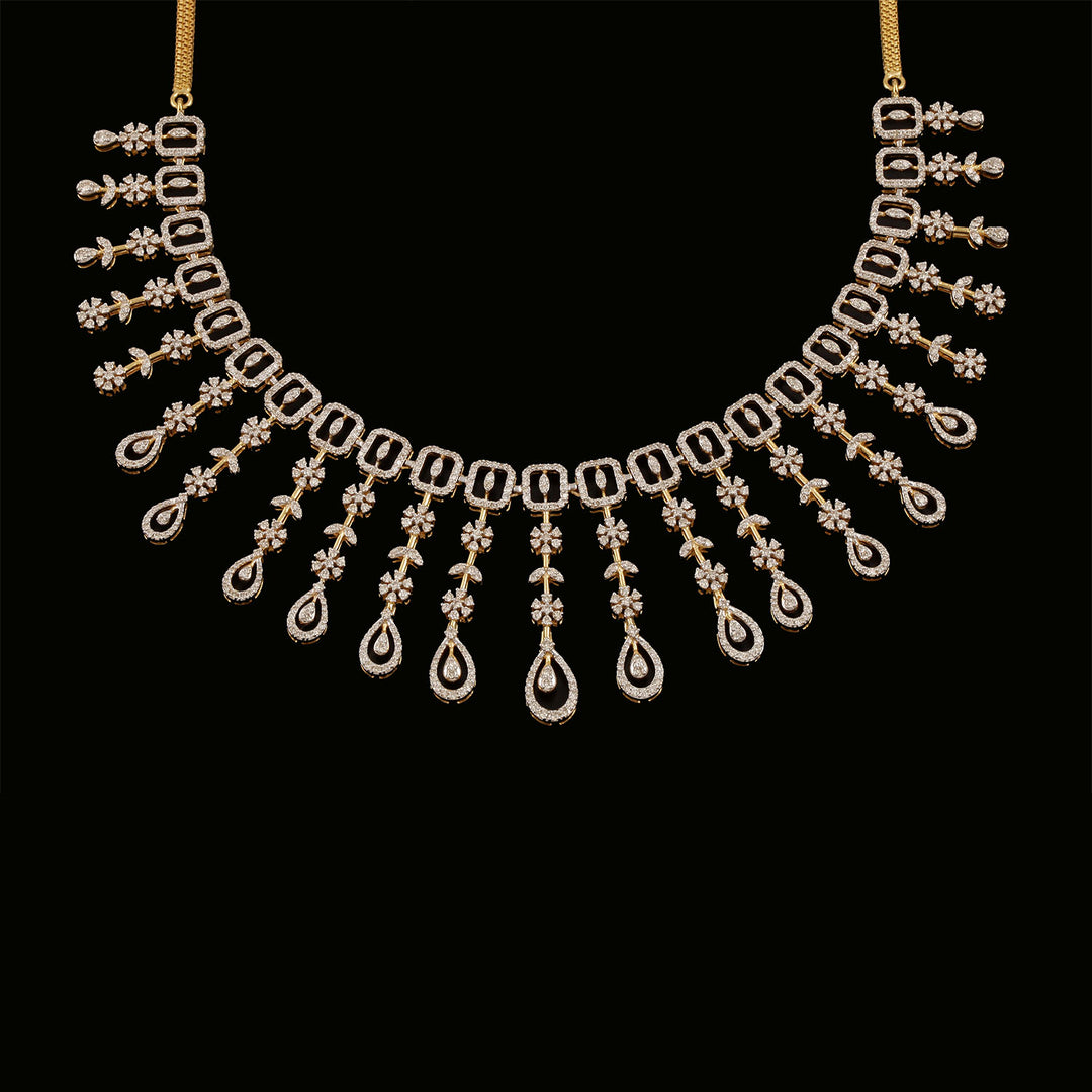 9K YG  Princess Diamond Necklace with 18K Chain-1pc