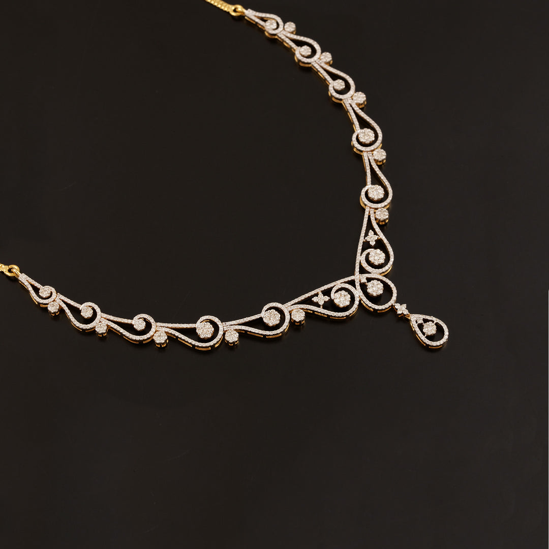 9K YG  Princess Diamond Necklace with 18K Chain-1pc