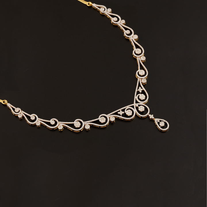 9K YG  Princess Diamond Necklace with 18K Chain-1pc