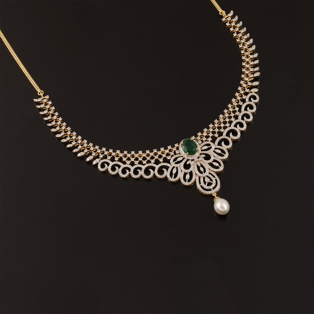 9K YG Princess Diamond, Ruby Necklace with 18K Chain-1pc