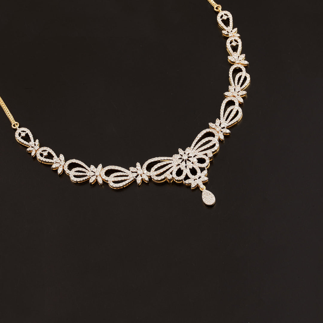 9K YG  Princess Diamond Necklace with 18K Chain-1pc