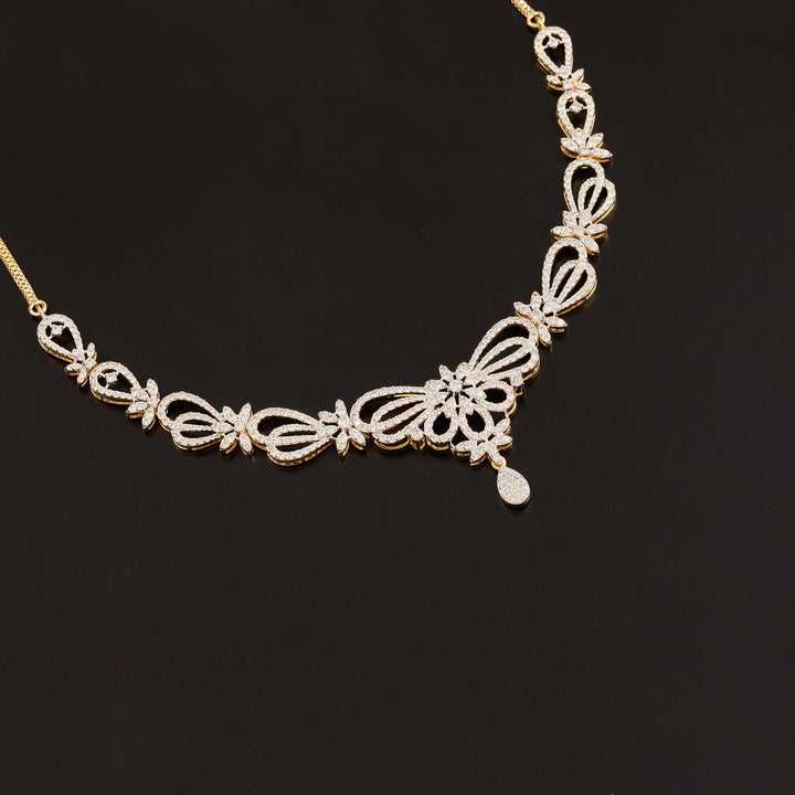 9K YG  Princess Diamond Necklace with 18K Chain-1pc