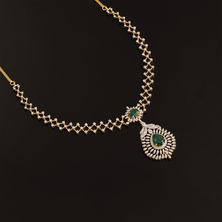 9K YG Princess Diamond, Emerald Necklace with 18K Chain-1pc
