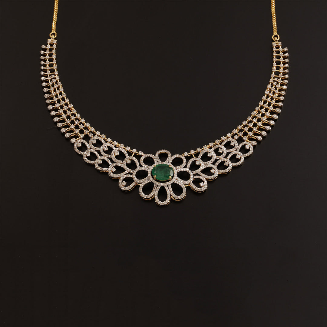 9K YG Princess Diamond, Emerald Necklace with 18K Chain-1pc