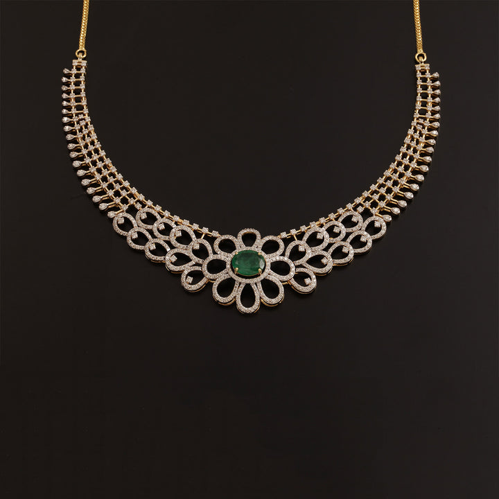 9K YG Princess Diamond, Emerald Necklace with 18K Chain-1pc