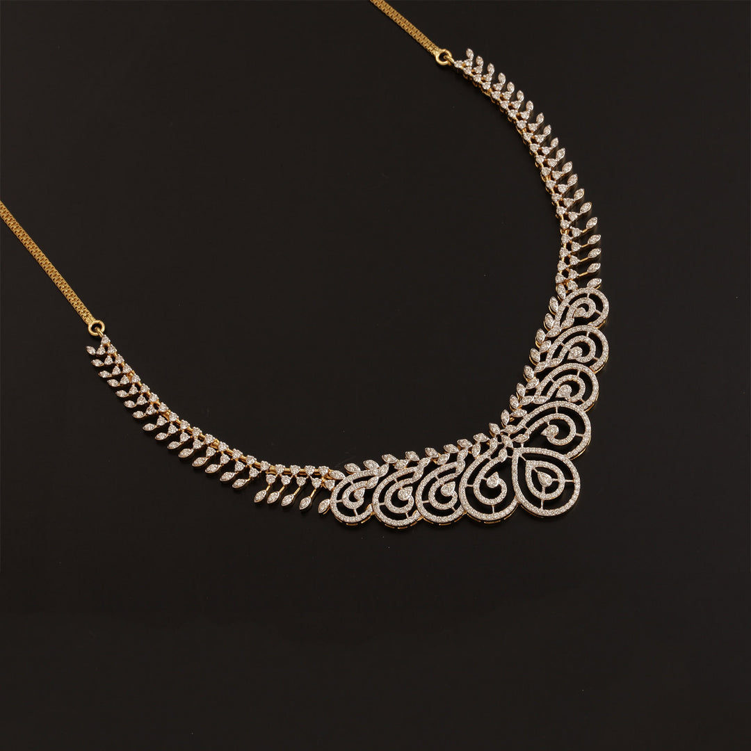 9K YG  Princess Diamond Necklace with 18K Chain-1pc