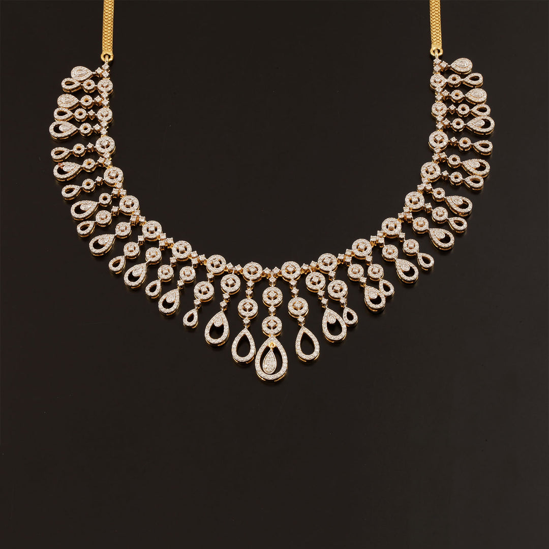 9K YG  Princess Diamond Necklace with 18K Chain-1pc