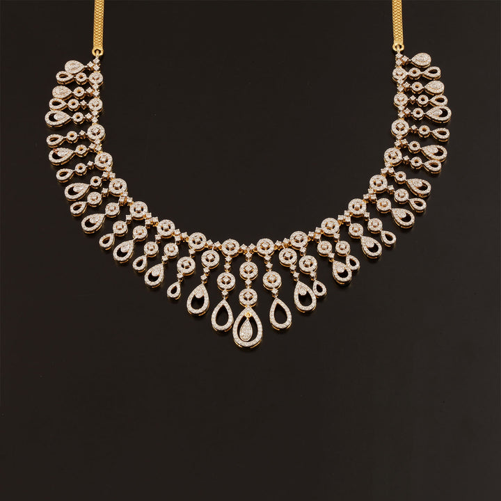 9K YG  Princess Diamond Necklace with 18K Chain-1pc
