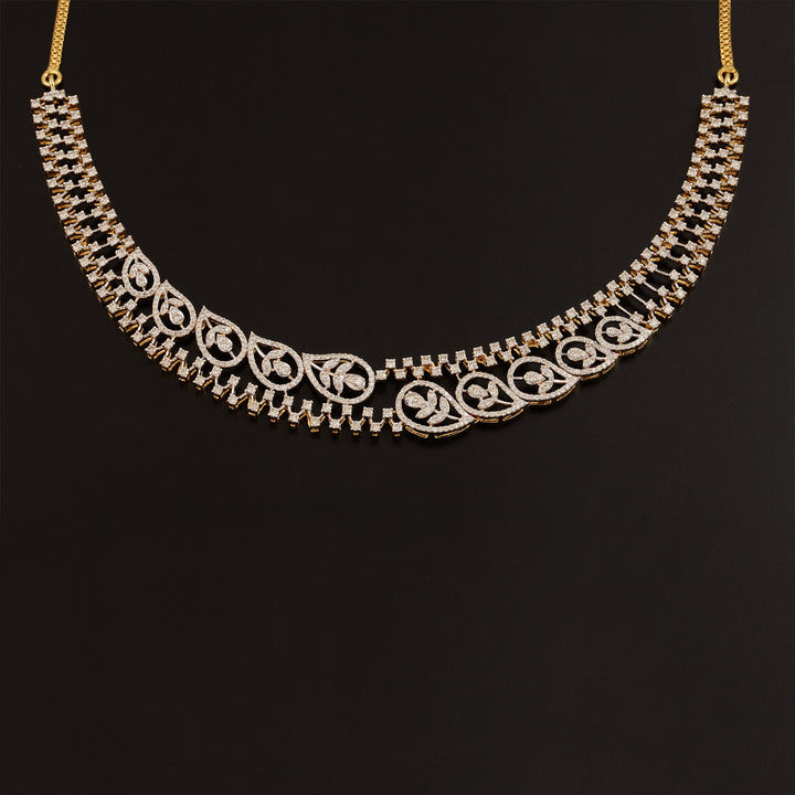 9K YG  Princess Diamond Necklace with 18K Chain-1pc