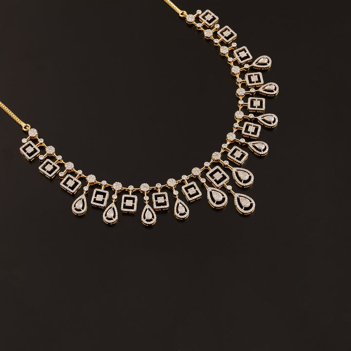 9K YG  Princess Diamond Necklace with 18K Chain-1pc