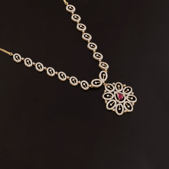9K YG Princess Diamond, Ruby Necklace with 18K Chain-1pc