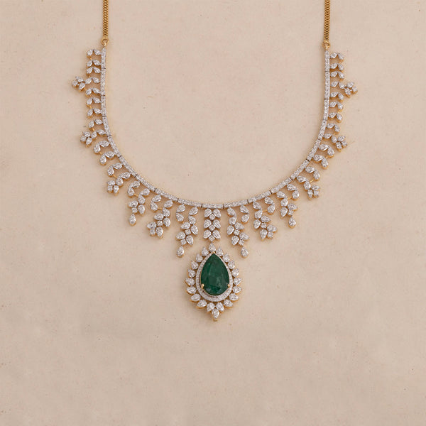 9K YG Princess Diamond, Emerald Necklace with 18K Chain-1pc