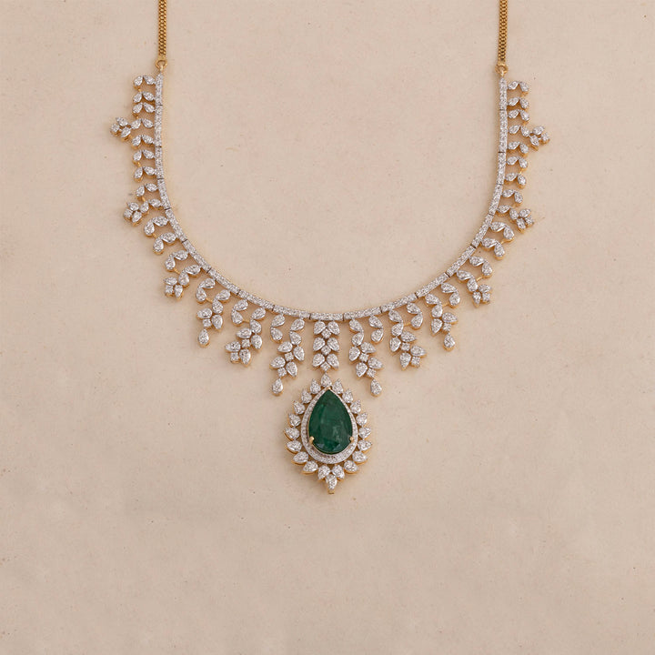 9K YG Princess Diamond, Emerald Necklace with 18K Chain-1pc