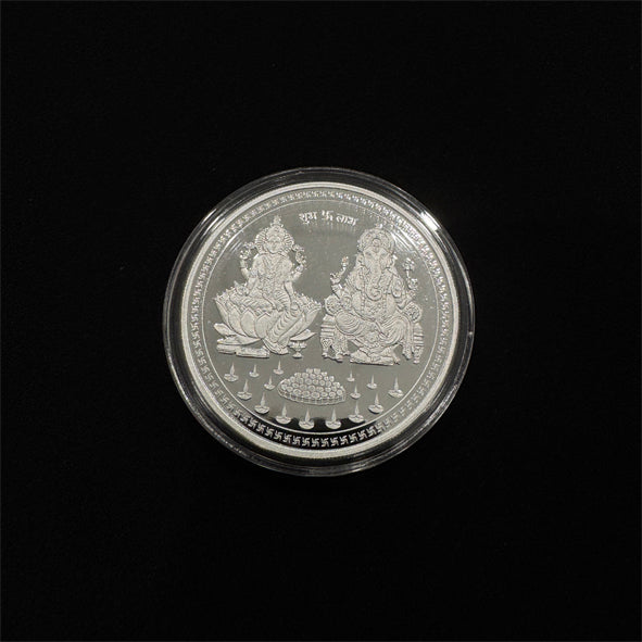 50g 999 Purity Silver Non Colour Laxmi Ganesh Coin-1pc