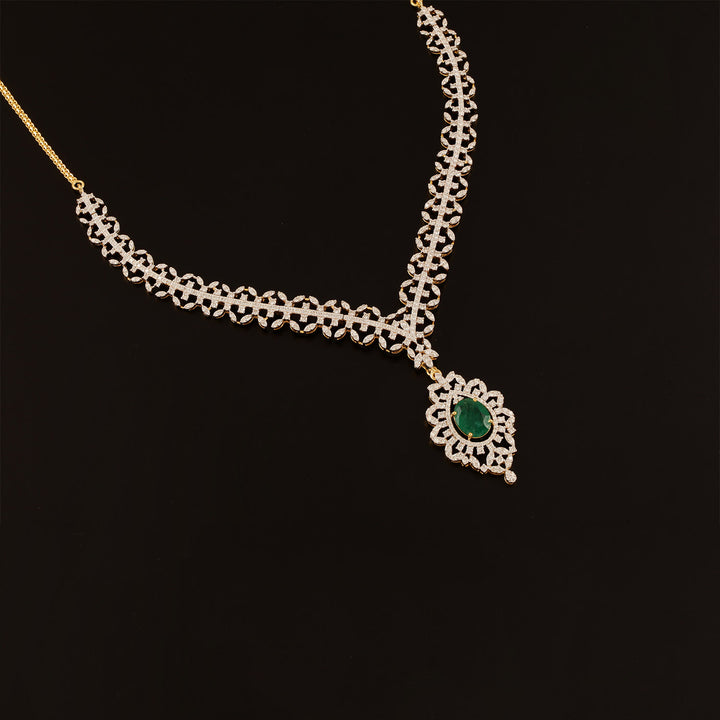 9K YG Princess Diamond, Emerald Necklace with 18K Chain-1pc