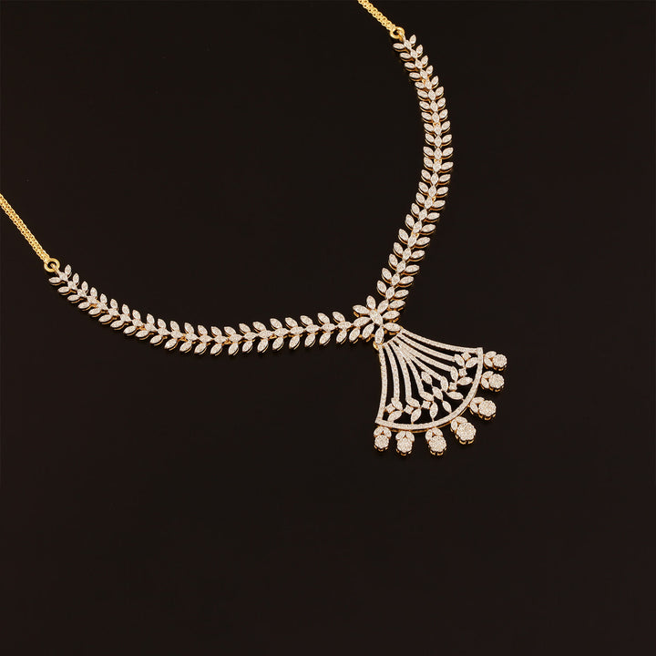 9K YG  Princess Diamond Necklace with 18K Chain-1pc