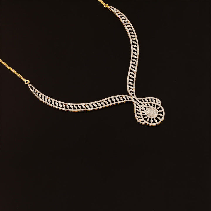 9K YG  Princess Diamond Necklace with 18K Chain-1pc