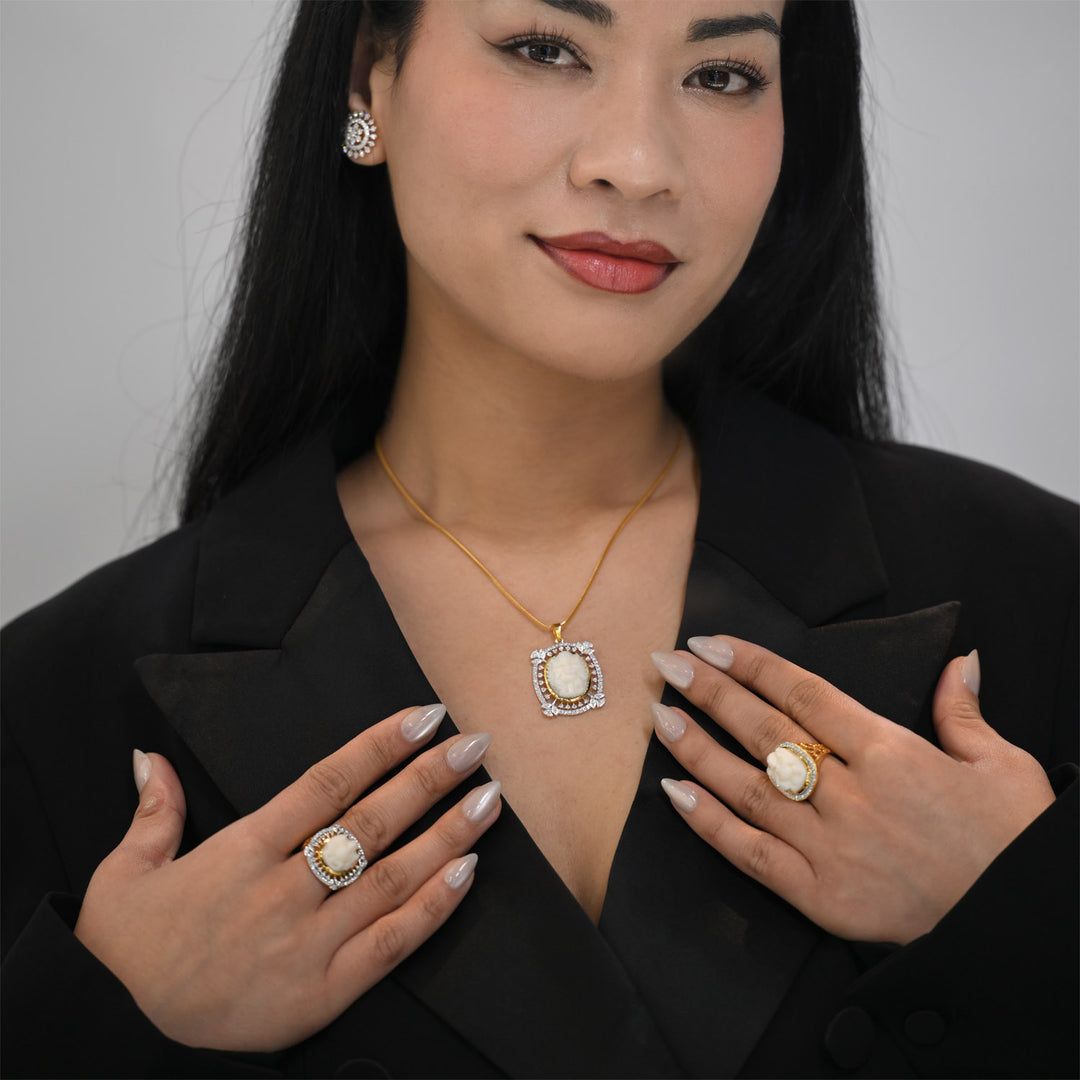 14K YG Cluster Diamond with Coral RING- 1pc