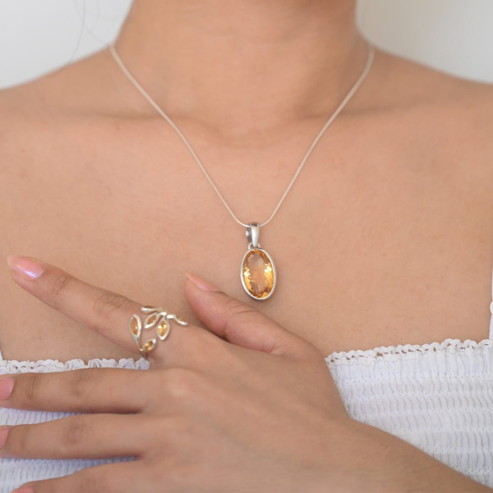 Sterling Silver Pendant with Oval Citrine RB Diamond Jewellers