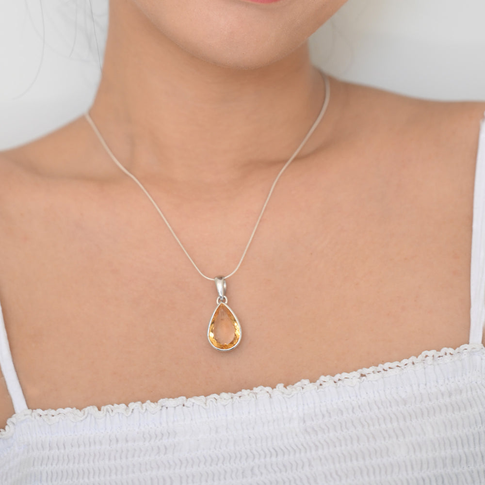Sterling Silver Pendant with Drop Citrine RB Diamond Jewellers