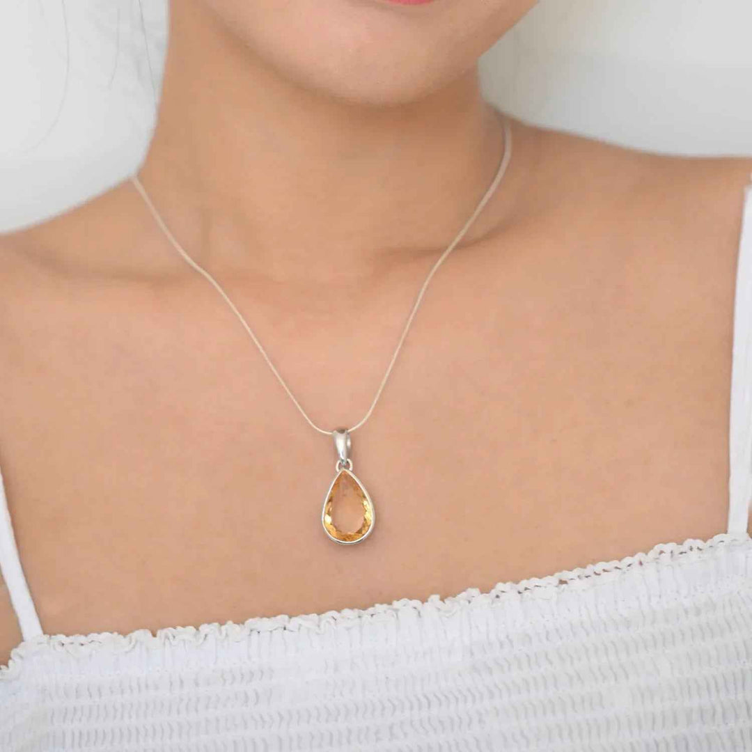 Sterling Silver Pendant with Drop Citrine-1pc