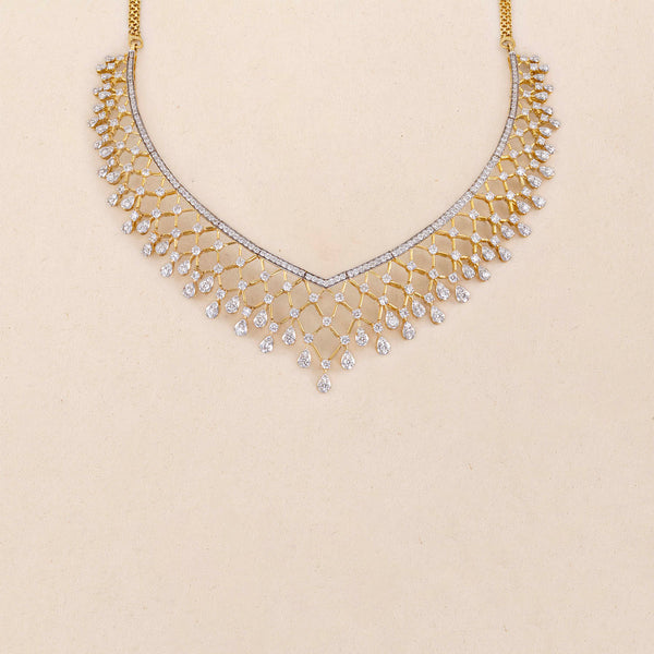 9K YG  Princess Diamond Necklace with 18K Chain-1pc