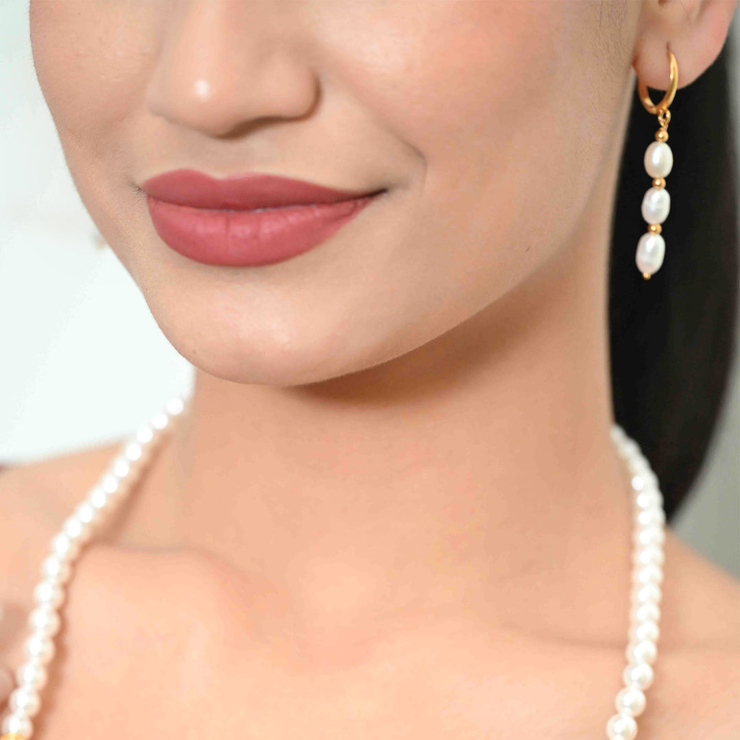22K YG Long Pearl Earring-1pair
