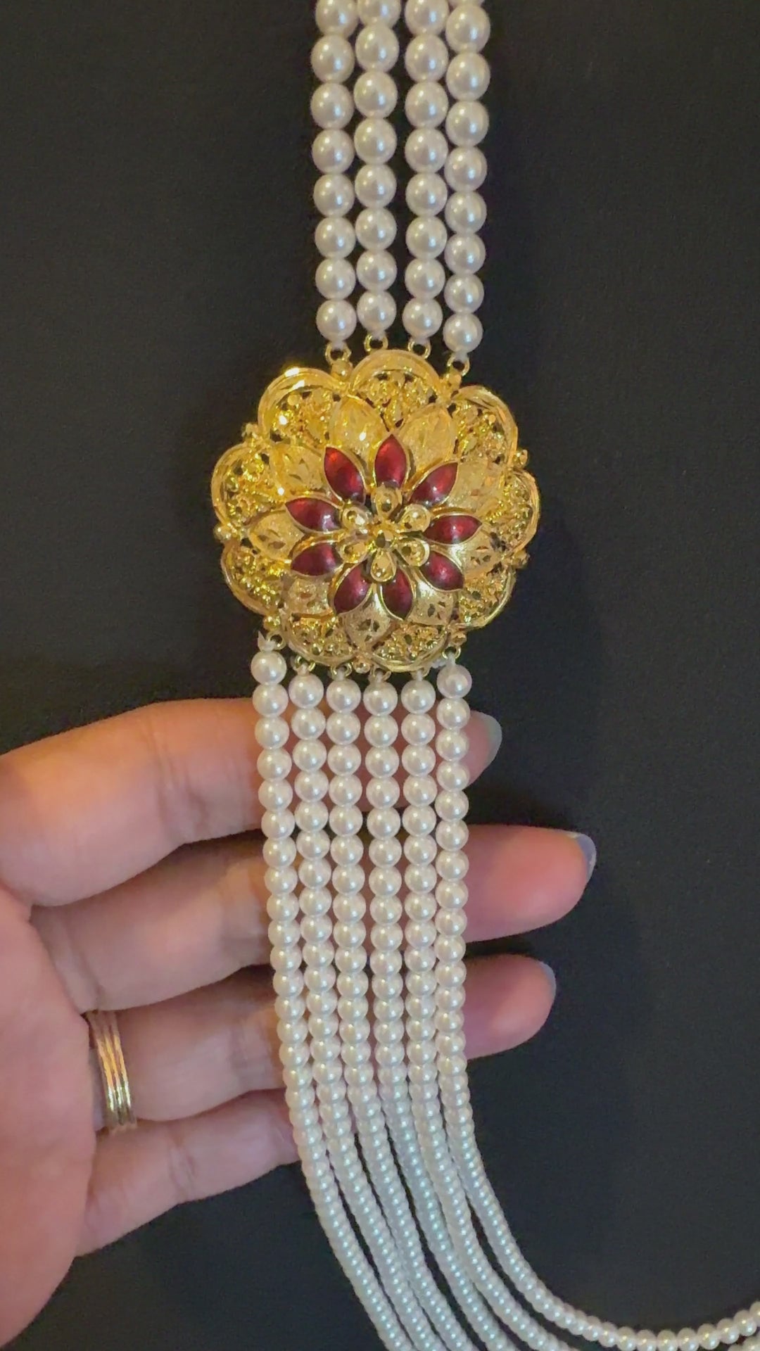22K YG Synthetic Pearl Chandrahaar-1pc