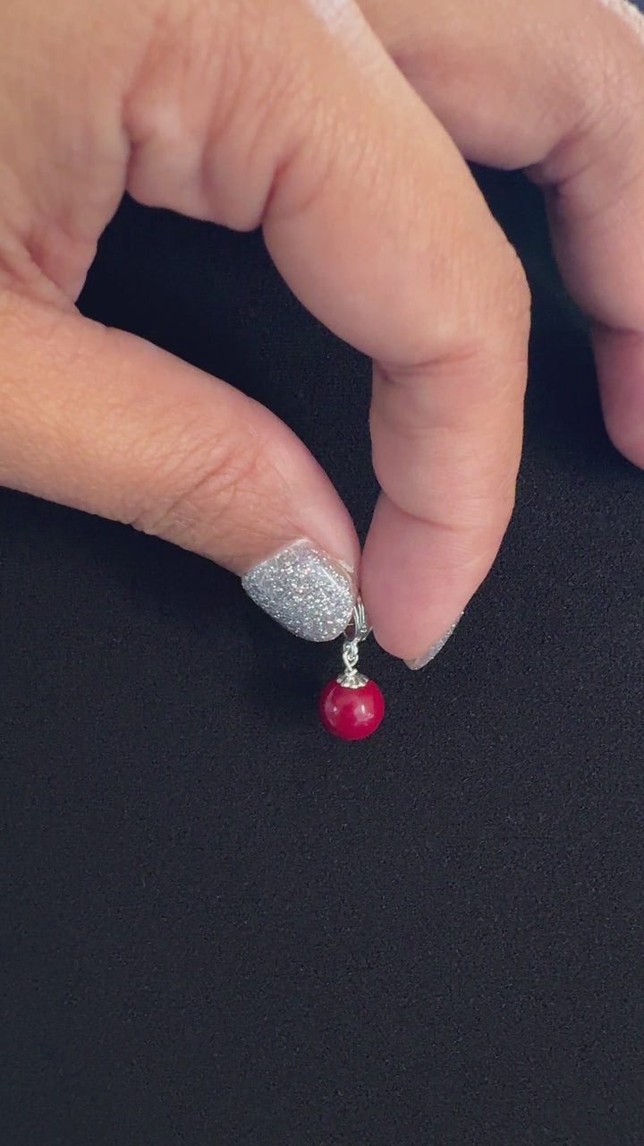 Sterling Silver Synthetic 8mm Coral Pendant-1pc