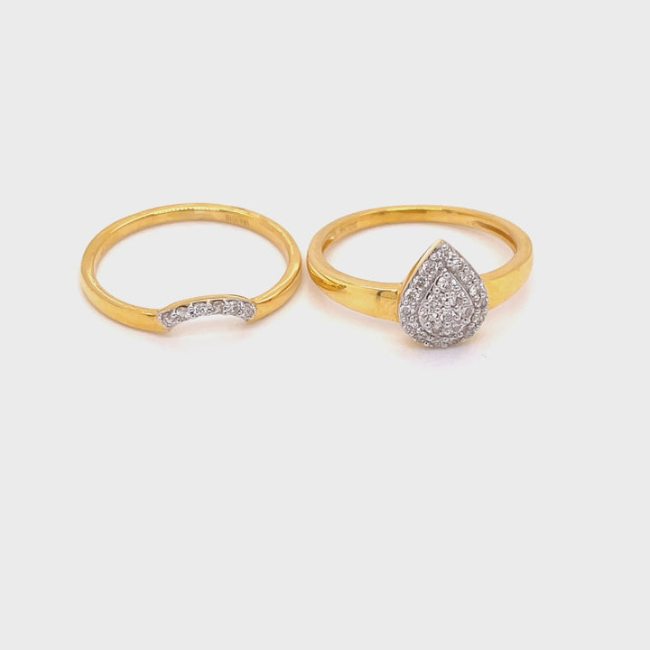 18K YG Centre Pressure Set Channel Set Band Double Women Diamond Ring- 1PC