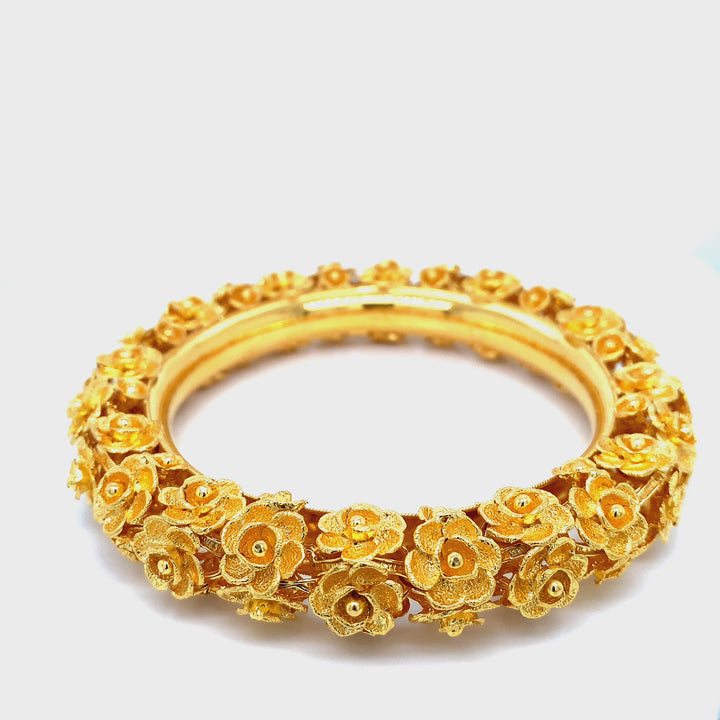 22K YG Women Flower Solid Bangle-1pc