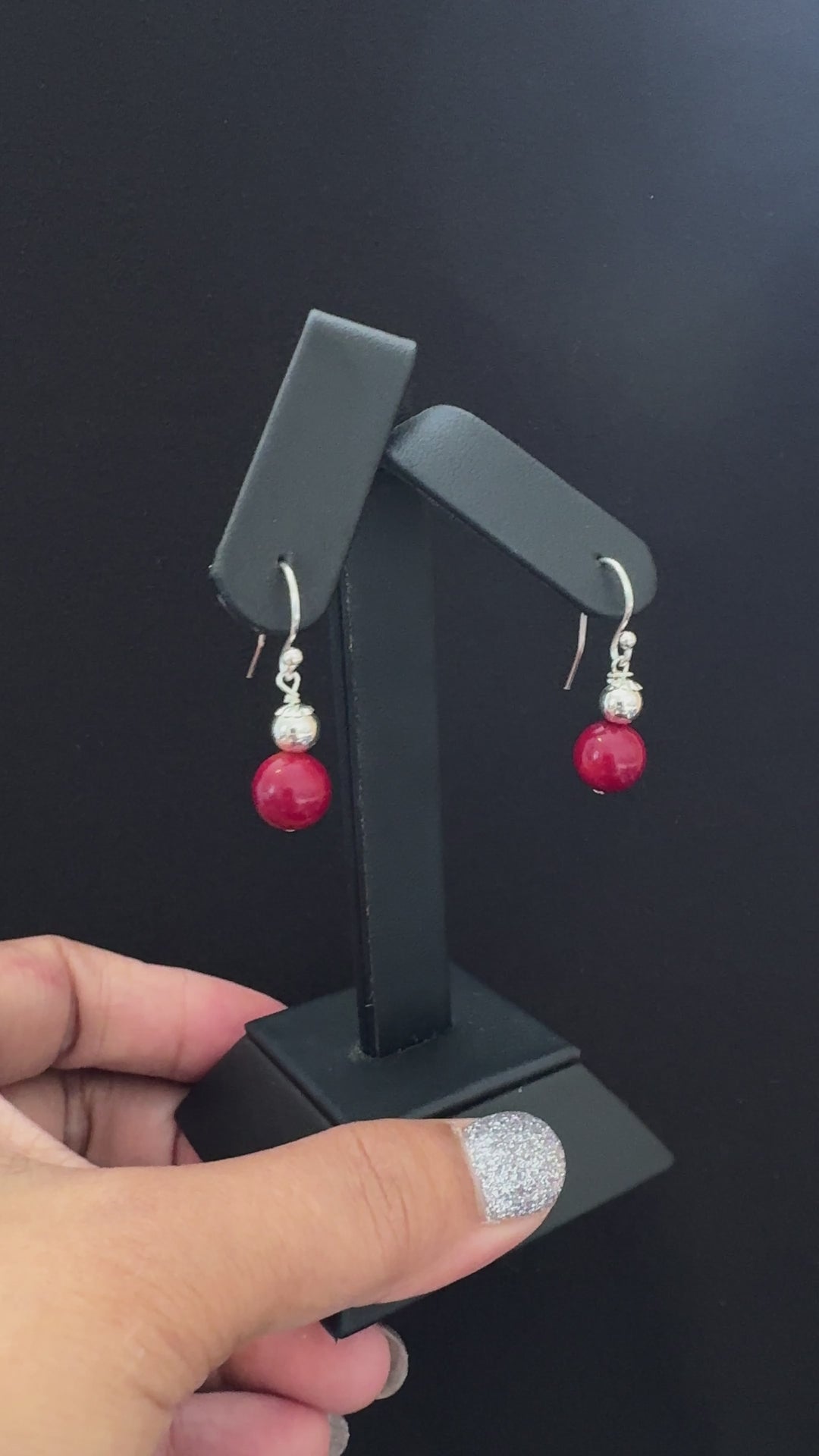 Sterling Silver Synthetic Coral Hook Dangler Earring-1pair