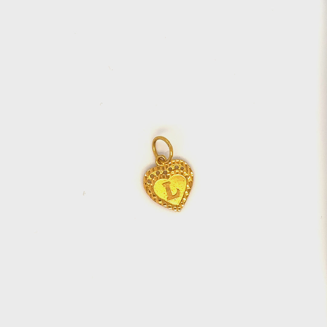 22K YG L Initial Heart Pendant-1pc