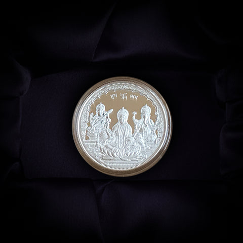 100g 999 Purity Silver Ganesh Laxmi Saroswati Coin-1pc